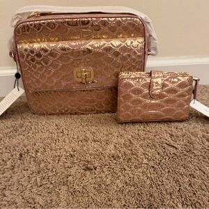 NWT Brahmin Cashmere Pink Tenor Shea Crossbody Handbag & Hannah Wallet